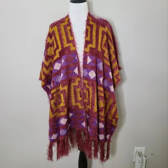 NWT Free People Purple Diamondback Fringe Kimono Cardigan OS - Picture 3 of 9